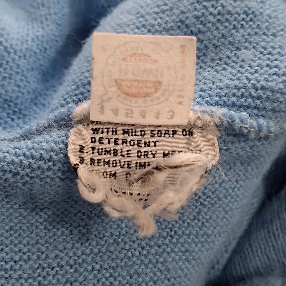 Vtg 70’s Izod Lacoste Men’s L Cardigan Sky Blue Sweater USA Button Kurt Cobain